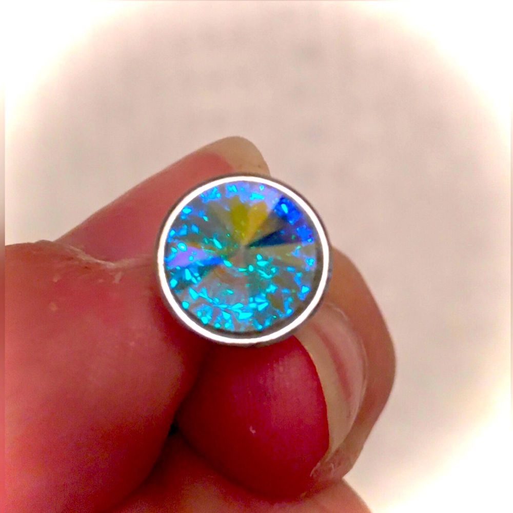 BNIB Round Swarovski Austrian Crystal Stud Earrings, 925 Sterling Silver